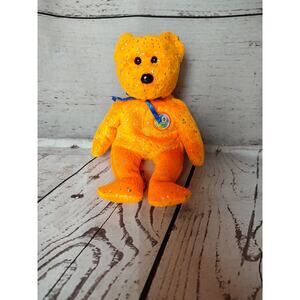 Ty Beanie Baby DECADE Plush Orange Bear with 10 Year Anniversary Token on Chest